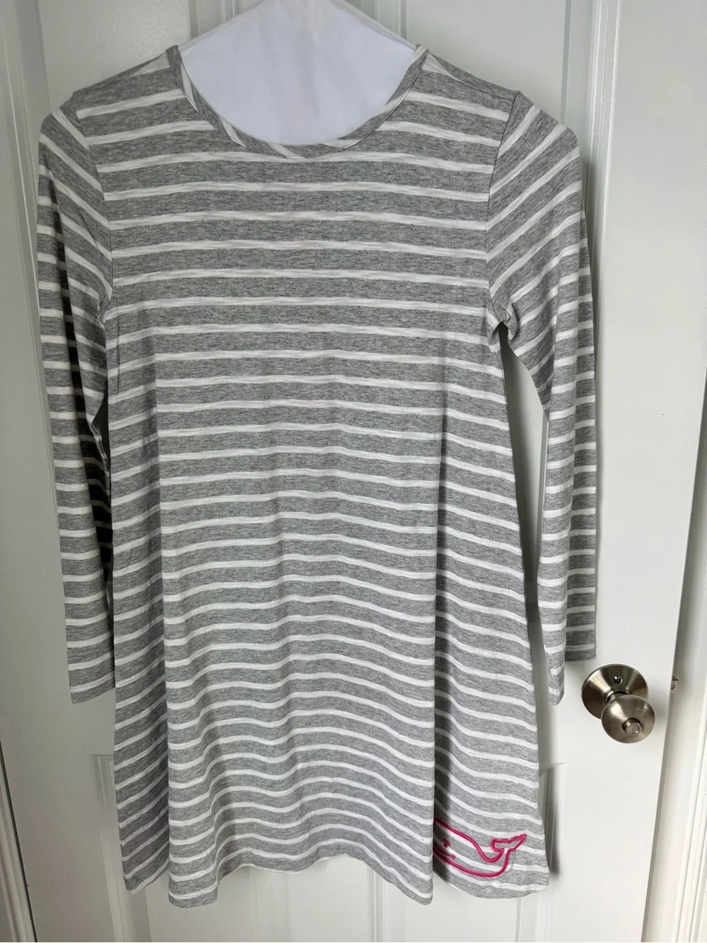 Vineyard Vines Girls' NWT Heather Gray & White Stripe Long-Sleeve Dress. Size L